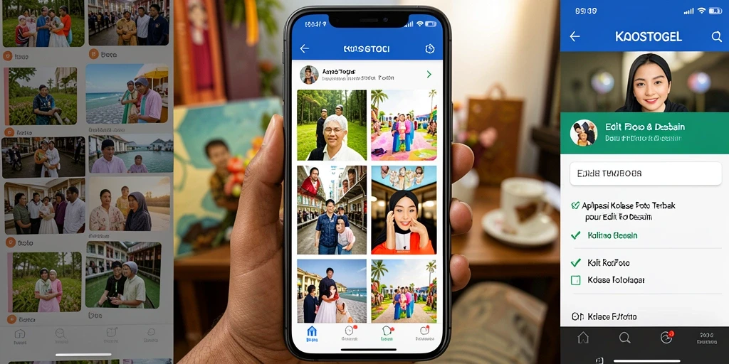 Antarmuka KAOSTOGEL yang menarik untuk membuat kolase foto.