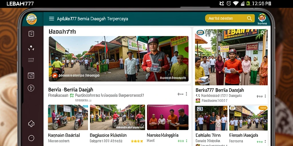 Antarmuka aplikasi LEBAH777 menampilkan berita daerah terkini.